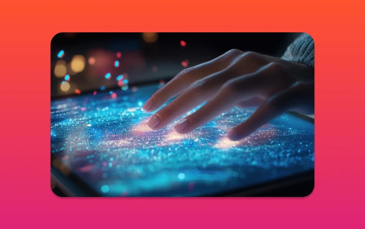 Concept illustration of a hand interacting with a glowing digital surface
